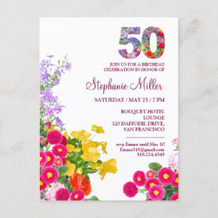50:e födelsedagsfestens blommigt, modern 50 år par vykort