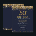 50:e Födelsedagsfestens budgetinbjudan<br><div class="desc">Elegant Faux guld glitter med skuggande konfettsyror på översta sidan och grund gräns. All text är justerbar och lätt att ändra för dina egna behov i party. Underbar elegant 50-årsformatmall.</div>