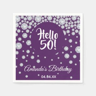 50:e födelsedagsfestens diamanter på lila hej 50 pappersservett