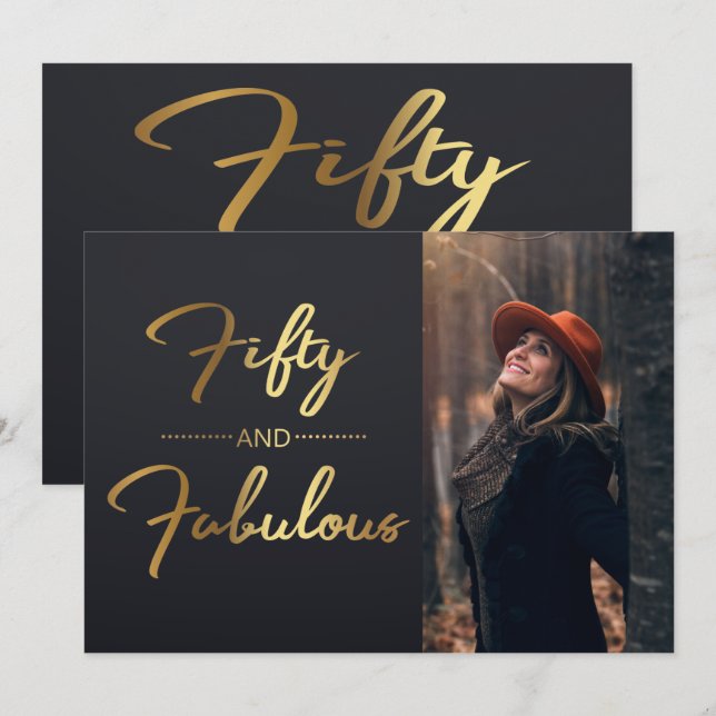 50:e Födelsedagsfestens foto för elegant, svart oc Inbjudningar (Fram/baksida)
