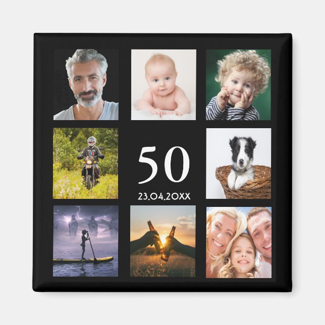 50:e födelsedagsfestens fotokollage med svart färg magnet (Framsidan)