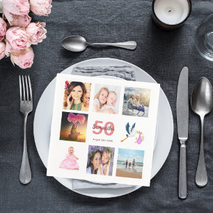 50:e födelsedagsfestens fotokollage pappersservett