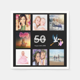 50:e födelsedagsfestens fotokollage svart pappersservett