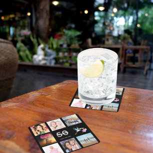 50:e födelsedagsfestens fotokollage svart underlägg papper kvadrat