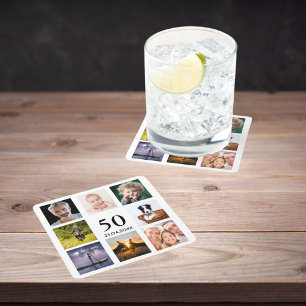 50:e födelsedagsfestens fotokollage underlägg papper kvadrat