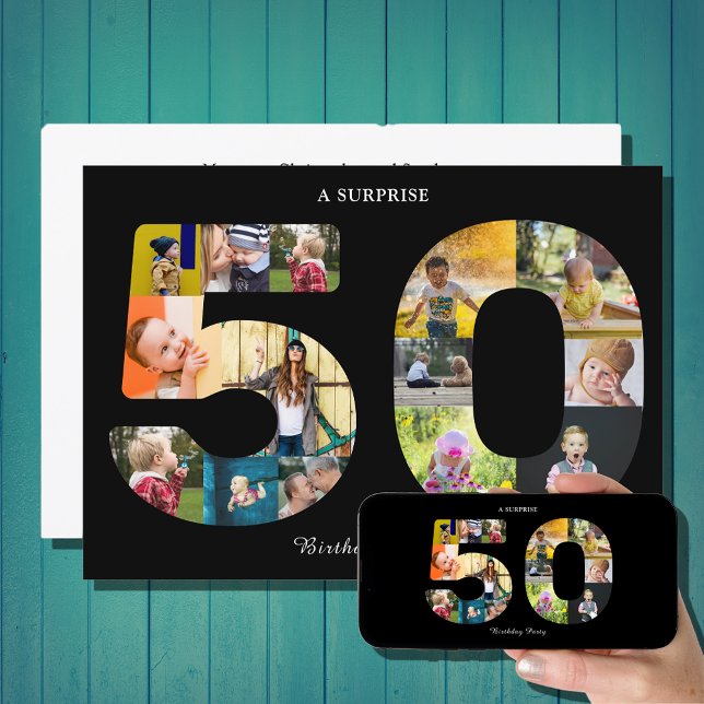 50:e Födelsedagsfestens fotomall svart vit Inbjudningar (Skapare uppladdad)