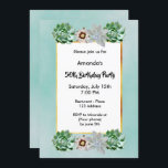 50:e födelsedagsfestens grönt för subkulenter inbjudningar<br><div class="desc">Enkel och elegant med självsådda växter och snittblommor, vit och grönt färgad. Vattenfärgade blommor och plattor i silver, grönt och ljust rosa. En vit och tunn faux guld ram.Med texten: 50:e Födelsedagsfesten. Mallar för namn, datum och party. Svart färgad brev. Ett modernt, enkelt och elegant födelsedag redo för att du...</div>