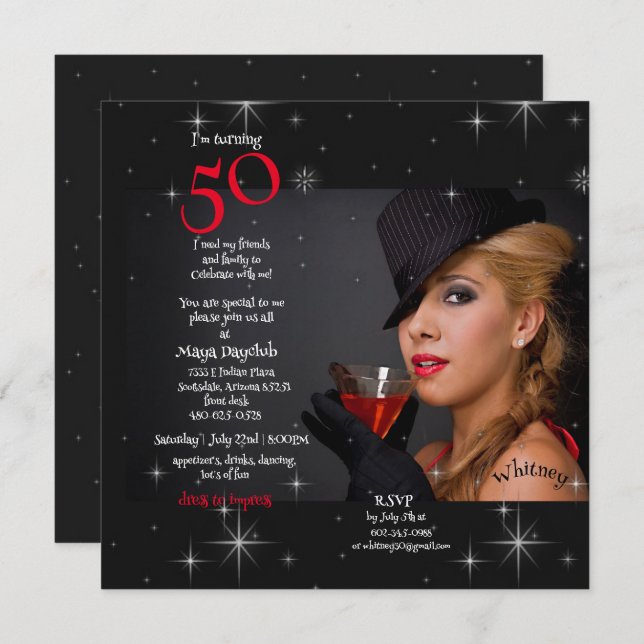 50:e Födelsedagsfestens inbjudan till Young Girl C (Fram/baksida)