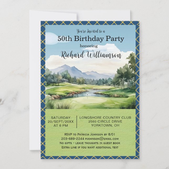 50:e Födelsedagsfestens Manar Golf-Temaparty Inbjudningar (Framsida)