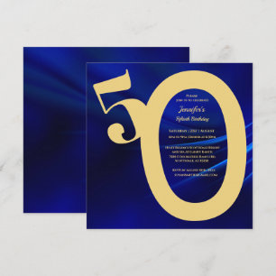 50:e Födelsedagsfestens Royal Blue & Guld Inbjudningar
