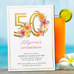 50:e Födelsedagsfestens Söt Blommigt Guld nummer 5 Inbjudningar<br><div class="desc">50:e födelsedagsfest inbjudan med guld 50 dekorerat med söt blommor. Utformning av kvinnor och eleganter med vattenfärgsarrangemang för blommigt i skuggor av rosans orange och lila av gult. Perfekt för 50-årsjubileum,  vår eller sommarfödelsedagslunch,  trädgårdstek party etc.</div>