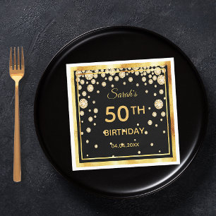 50:e födelsedagsfestens svarta guld-diamanter pappersservett