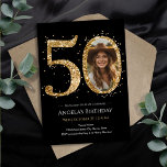 50:e födelsedagsfoto guld Glitter Inbjudningar<br><div class="desc">50:e födelsedag med fotnoten Guld Glitter party. Tillgänglig som digital nedladdningsutskrift. Anpassningsbar,  personlig,  redigerbar hämtning</div>