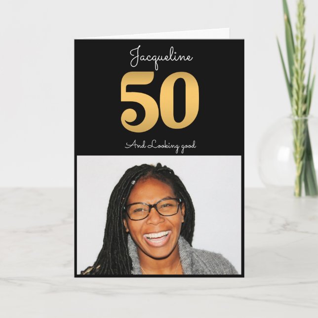 50:e födelsedagsfoto Guld Modern Kort (Framsida)