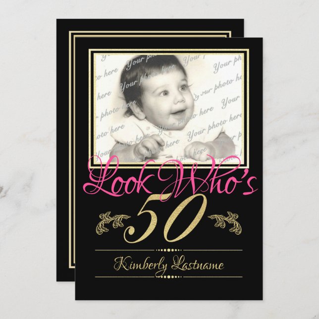 50:e födelsedagsfoto inbjudningar (Fram/baksida)