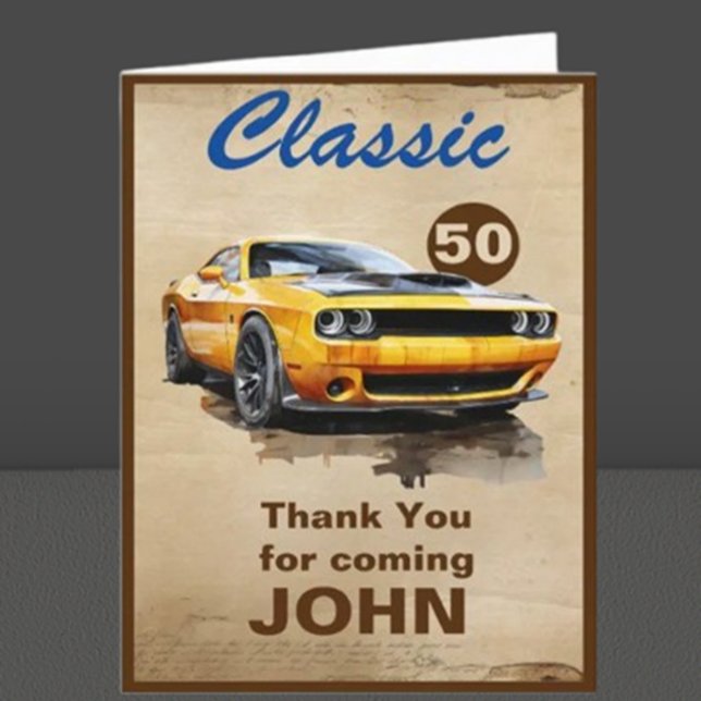 50:e födelsedagsgamla klassiska muskelkort tack kort (Celebrate a milestone with our stunning 50th Birthday Classic Muscle Car Card!)