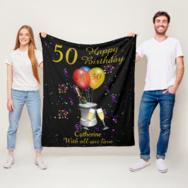 50:e födelsedagshälsningen Black Guld Fleecefilt