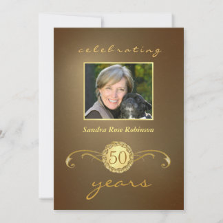 50:e födelsedagsinbjudan - Antique Guld Monogram Inbjudningar
