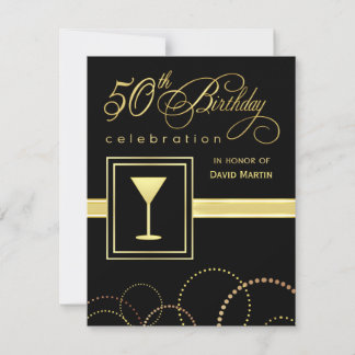 50:e födelsedagsinbjudan - Elegant Black och Guld Inbjudningar