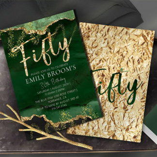 50:e födelsedagsinbjudan Emerald Grönt och Guld Inbjudningar