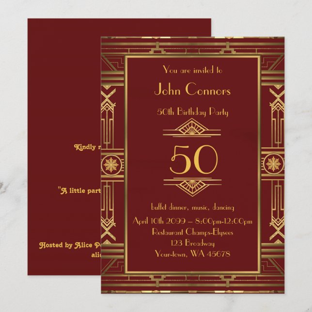 50:e födelsedagsinbjudan Man 50:e, Gatsby stil Inbjudningar (Fram/baksida)