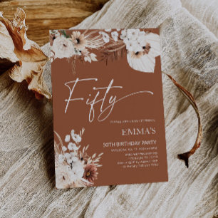 50:e födelsedagsinbjudan Terracotta Boho Pampas Inbjudningar