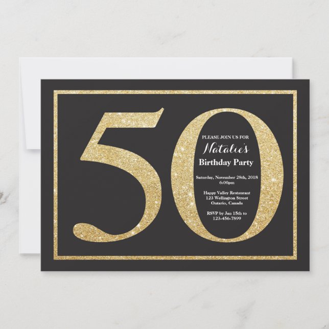 50:e födelsedagsinbjudan till Guld Glitter-kalkbrä Inbjudningar (Framsida)