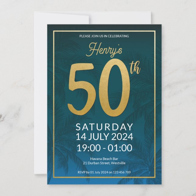 50:e födelsedagsinbjudan till Handflatan Träd Inbjudningar (Framsida)