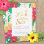 50:e födelsedagsinbjudan till Luau | Rosa och Guld Inbjudningar<br><div class="desc">Rosa & guld 50-årsdag luau-inbjudningar med roligt,  tropiska blommor och ananas i söt,  med guld-accenter. Perfekt för ett luau temed 50 födelsedagsluss!</div>