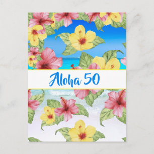 50:e födelsedagsinbjudan till Tropical Flower Aloh Vykort