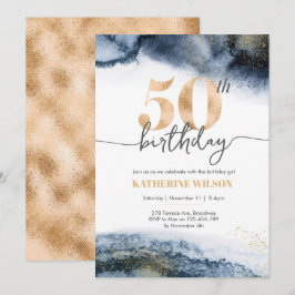 50:e födelsedagsinbjudan Vattenfärg och guld Inbjudningar
