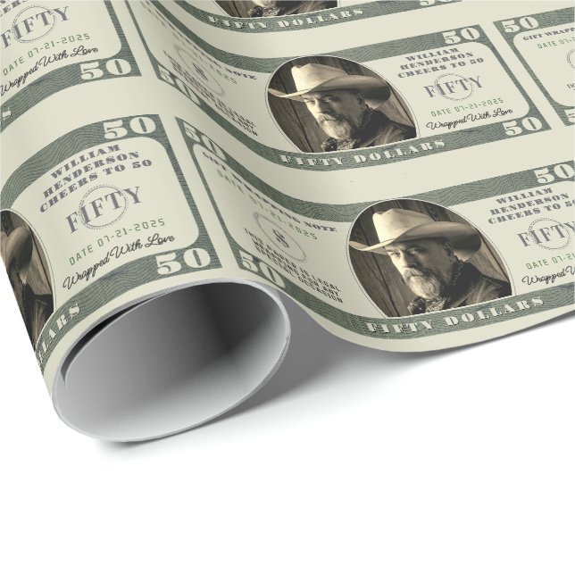 50:e födelsedagskalender till 50 dollar Bill Presentpapper (Rullad Hörn)