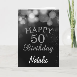 50:e födelsedagskortet Black och Silver Glitter Kort