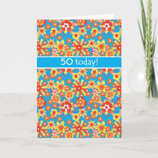 50:e födelsedagskortet, Ditsy Orange Flowers Kort (Framsida)