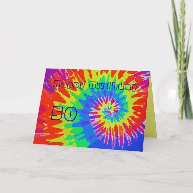 50:e födelsedagskortet i lycklig Groovy Tie-Dye Kort (Framsida)