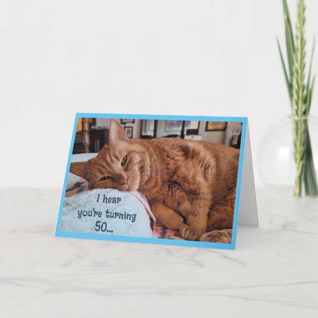 50:e födelsedagskortet med Napping Cat Tack Kort (Framsida)