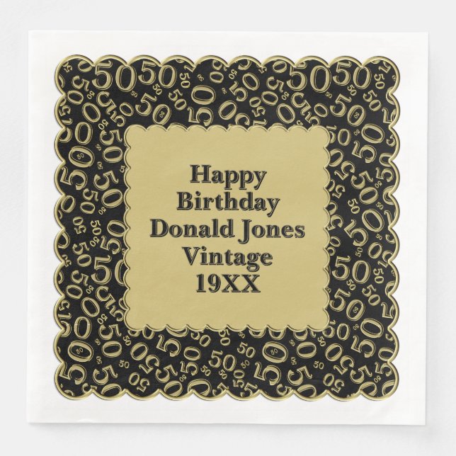 50:e födelsedagsnumret Mönster Scallops Black Guld Pappersservett (Framsida)