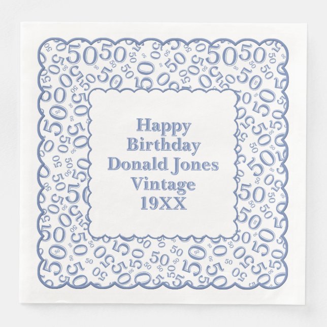 50:e födelsedagsnumret Mönster Scallops Blue/White Pappersservett (Framsida)