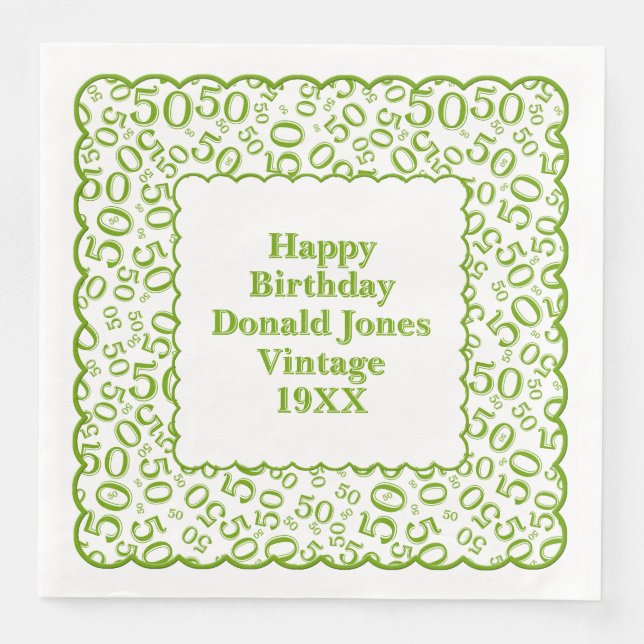 50:e födelsedagsnumret Mönster Scallops Grönt/Whit Pappersservett (Framsida)