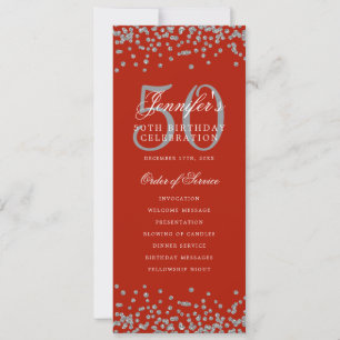 50:e födelsedagsprogrammet Silver Confetti Menu Re Inbjudningar