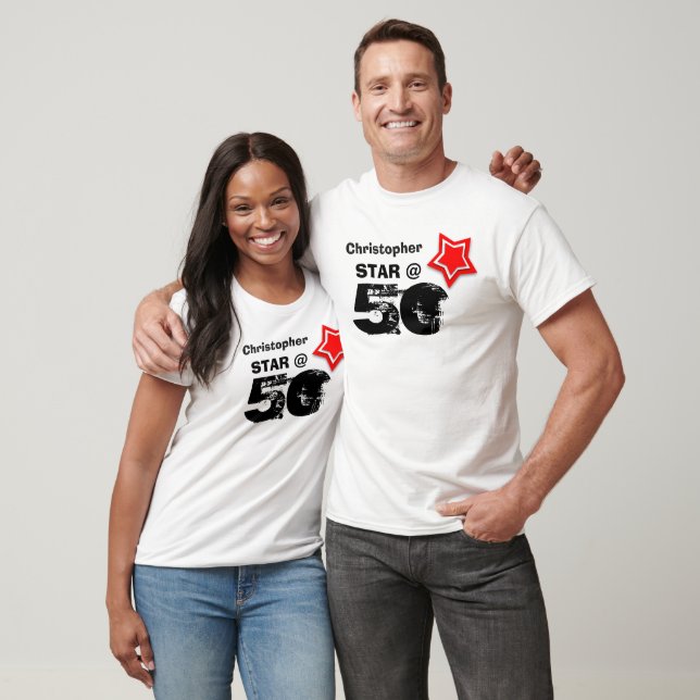 50:e födelsedagstextens Grunge-text med RED Star A Tröja (Unisex)