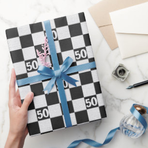 50:e födelsedagstidningen Black and White Checks Presentpapper