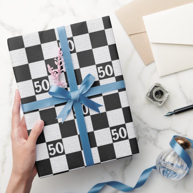 50:e födelsedagstidningen Black and White Checks Presentpapper (Gifting)