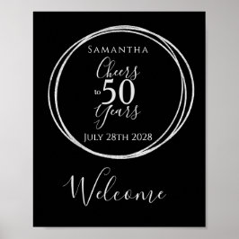 50:e födelsedagstjuren 50 år Black Silver Välkomme Poster