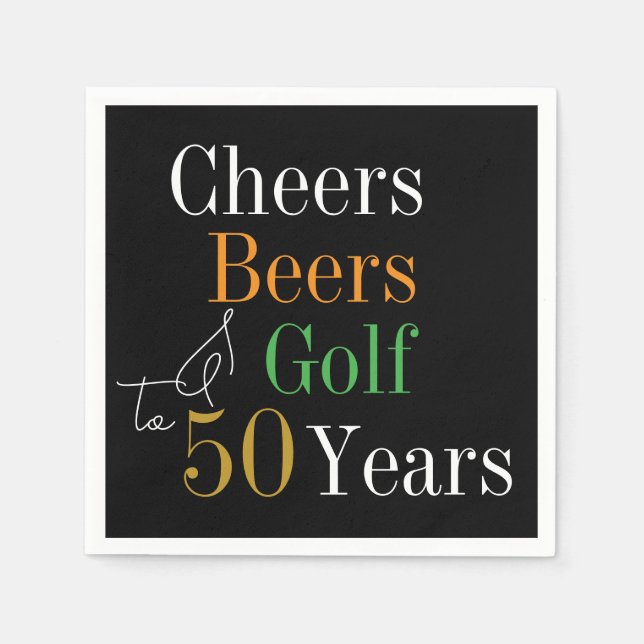 50:e födelsedagstjuren och Öl Golf Black och Guld Pappersservett (Framsidan)