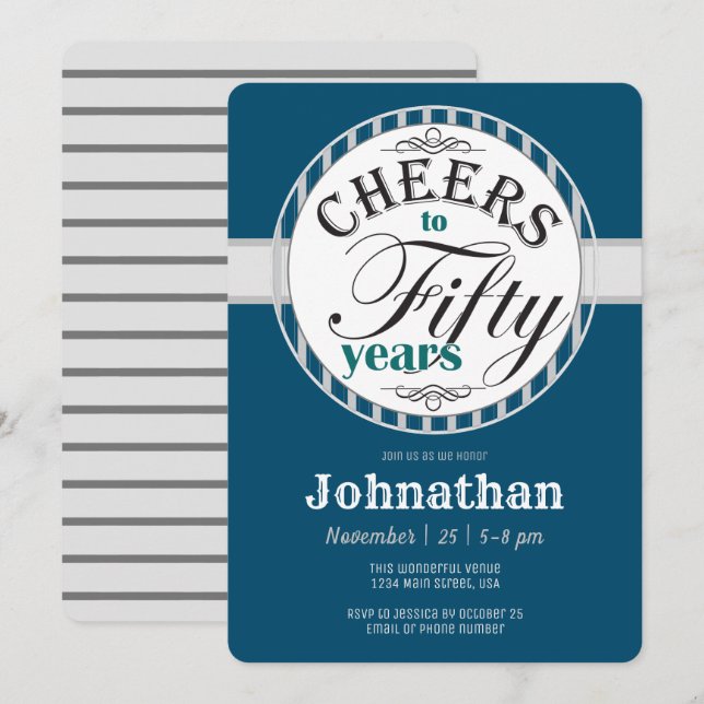 50:e födelsedagstjuren till 50 år inbjudningar (Fram/baksida)