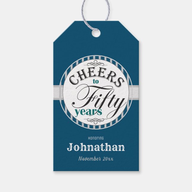 50:e födelsedagstjuren till 50 år presentetikett (Framsidan)