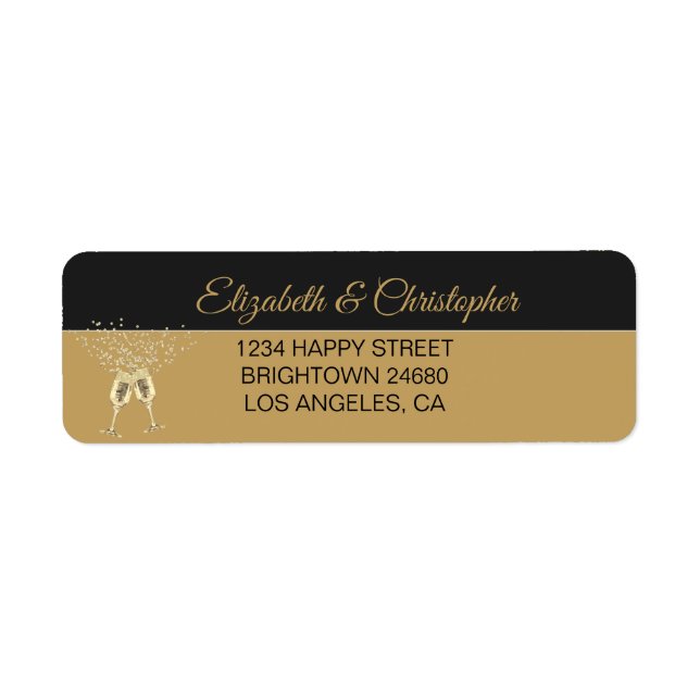 50:e Golden-årsdagen Gnistra Black Guld Returadress Etikett (Framsidan)