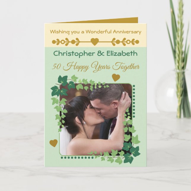 50:e Golden-årsfotot grönt guld Kort (Framsida)