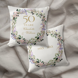 50:e Golden Bröllop-årsdagen Lavender-Blommigten Kudde